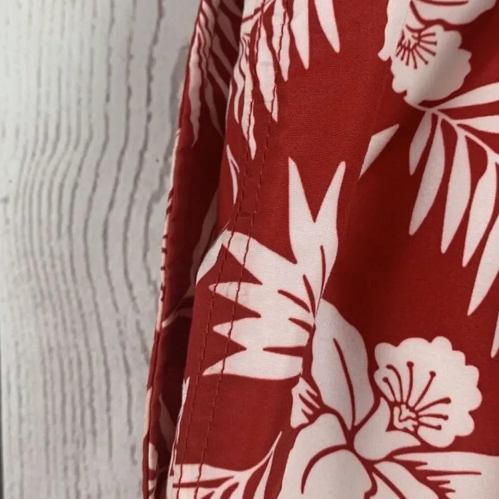 Lands End Board Shorts Mens Size‎ Large 36-38 Red/white Tropical Swim Trunks